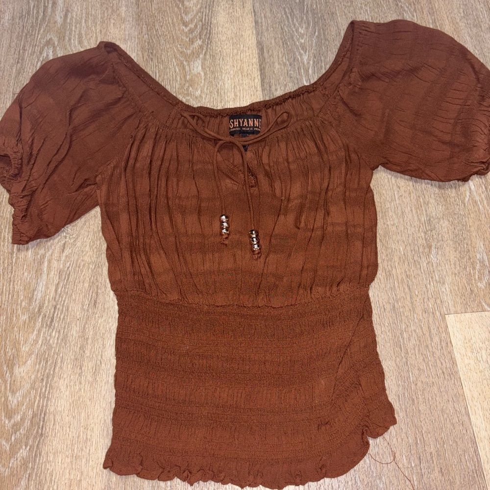 Shyanne Brown Puff Sleeve Smocked Blouse